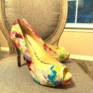 Blue and Pink open toe heels